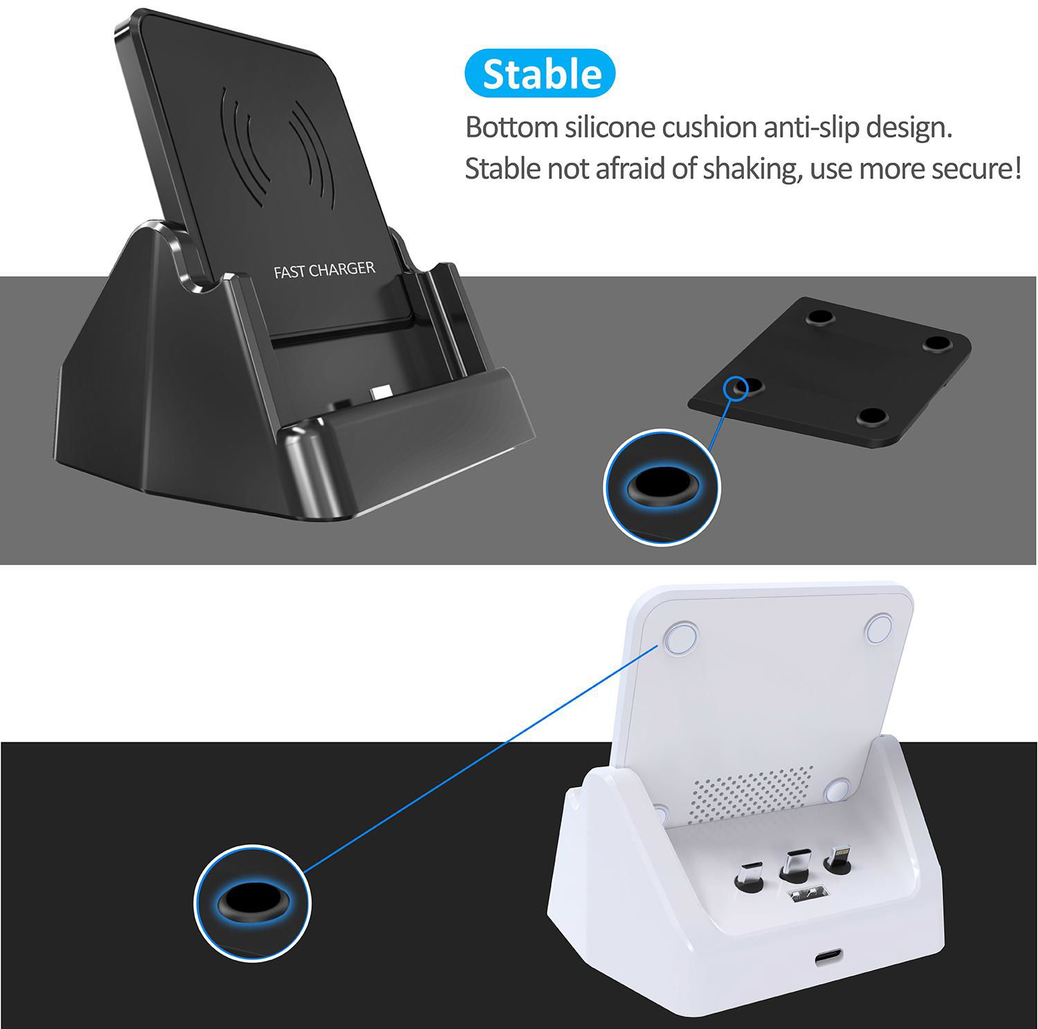 Full-featured Wireless Charger Detachable Cell Phone Stand Wireless Charger 3