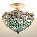 WERFACTORY Tiffany Ceiling Light Fixture Sea Blue Stained Glass Dragonfly lamp 1