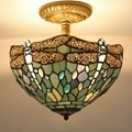 WERFACTORY Tiffany Ceiling Light Fixture Sea Blue Stained Glass Dragonfly lamp 3