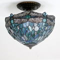 WERFACTORY Tiffany Ceiling Light Fixture Sea Blue Stained Glass Dragonfly lamp 4