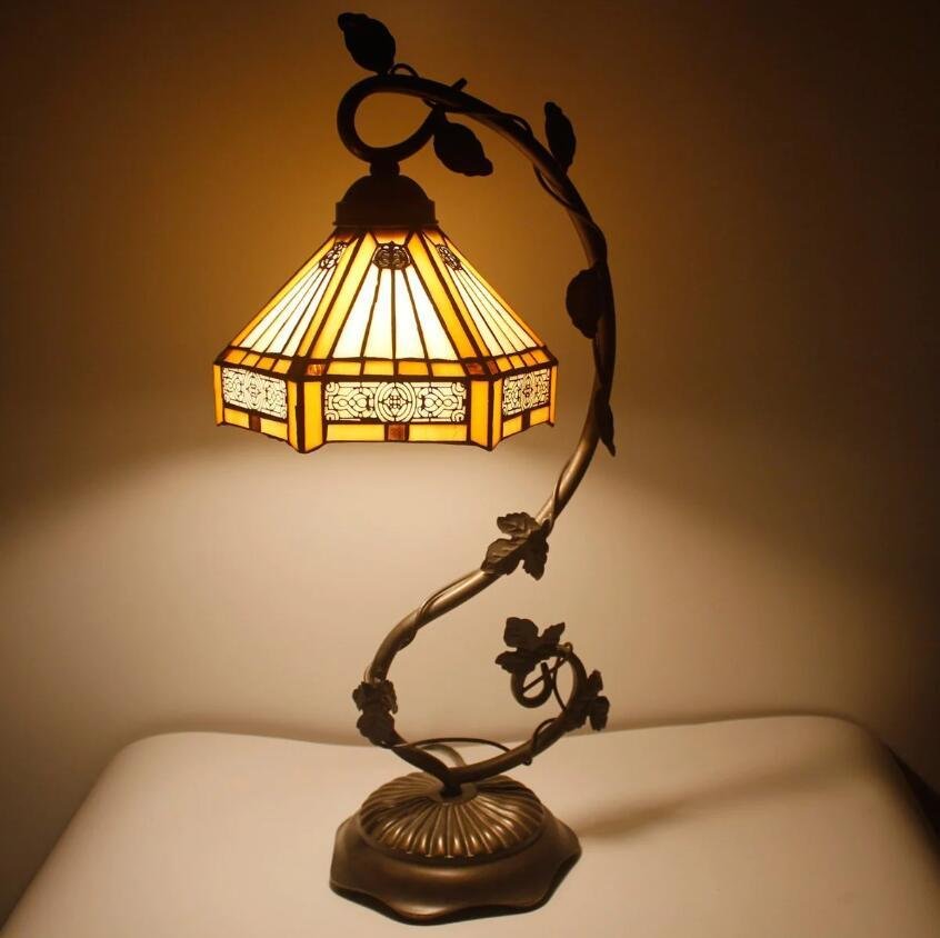 WERFACTORY Tiffany Lamp Stained Glass Table Lamp Bedside Desk Reading Light 4