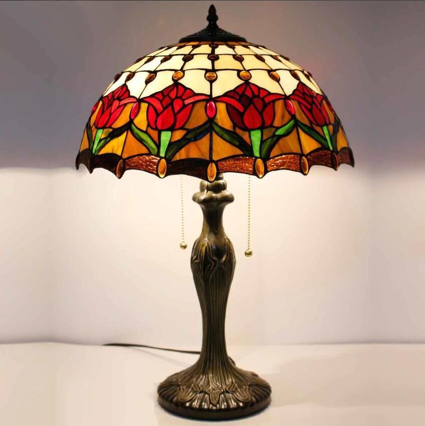 Tiffany Table Lamp Werfactory® Tulip Stained Glass Reading Desk Light 3