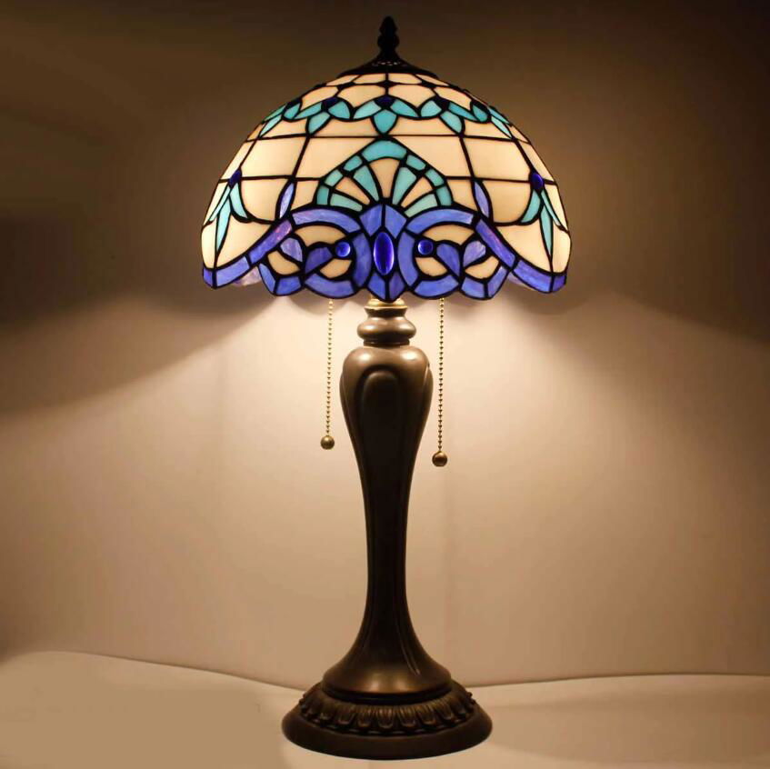 WERFACTORY Tiffany Lamp Table  White Navy Blue Baroque Stained Glass  table ligh 2
