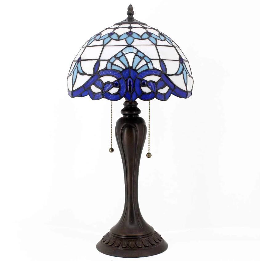 WERFACTORY Tiffany Lamp Table  White Navy Blue Baroque Stained Glass  table ligh 3