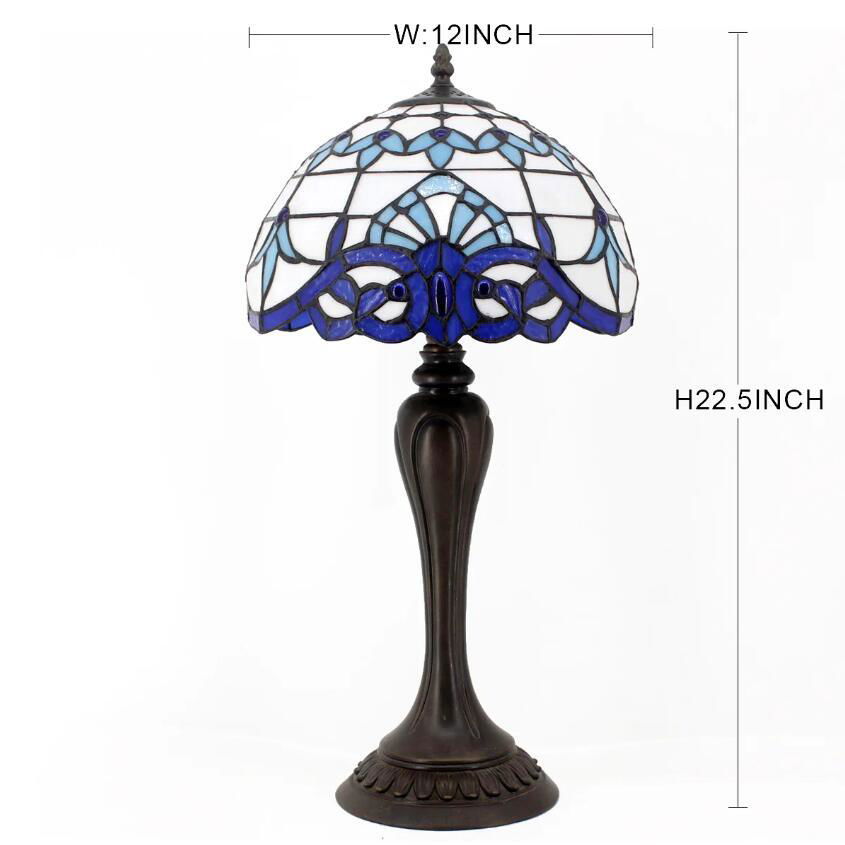 WERFACTORY Tiffany Lamp Table  White Navy Blue Baroque Stained Glass  table ligh 5