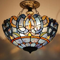 WERFACTORY Tiffany Ceiling Light Fixture Blue Purple Cloudy Stained Glass  Lamp