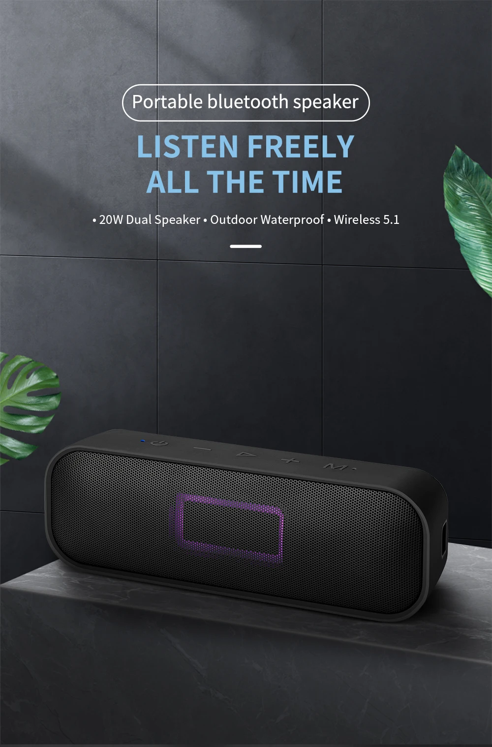 Light Bluetooth Speaker Outdoor IPX7 Waterproof 20W