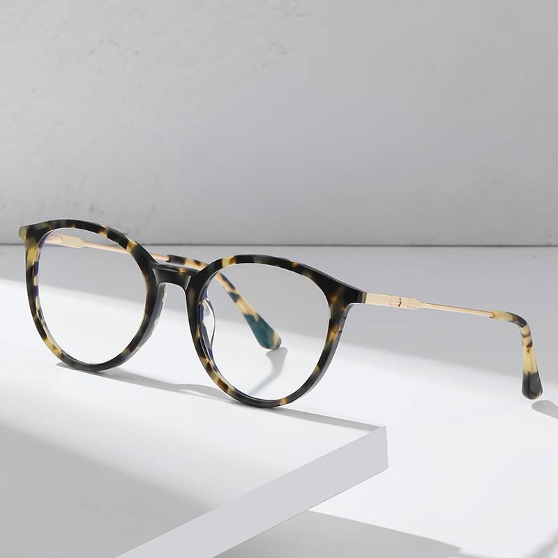 Round Acetate Glasses Metal Optical Frame Glasses Women Ins Style