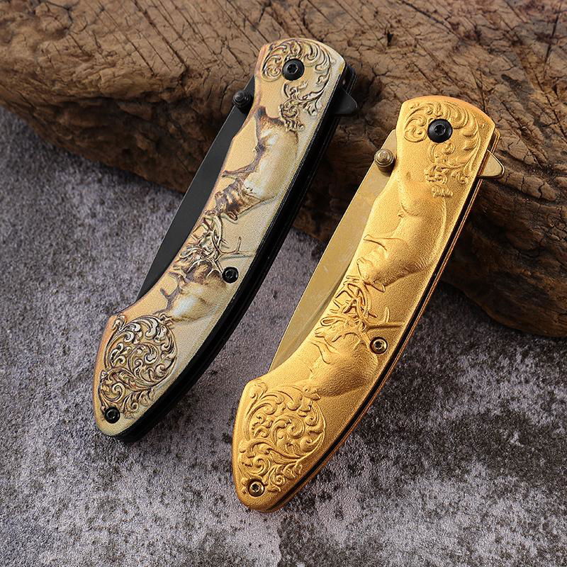 Factory custom hot selling beautiful 3D pattern handle 3CR13 blade folding knife 4