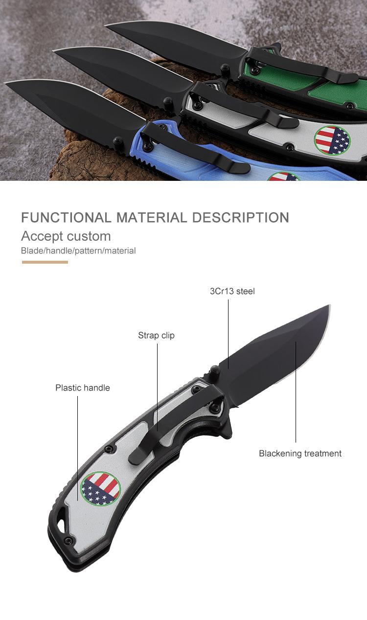 Yangjiang factory custom plastic handle blackening process 3cr13 blade folding k 3