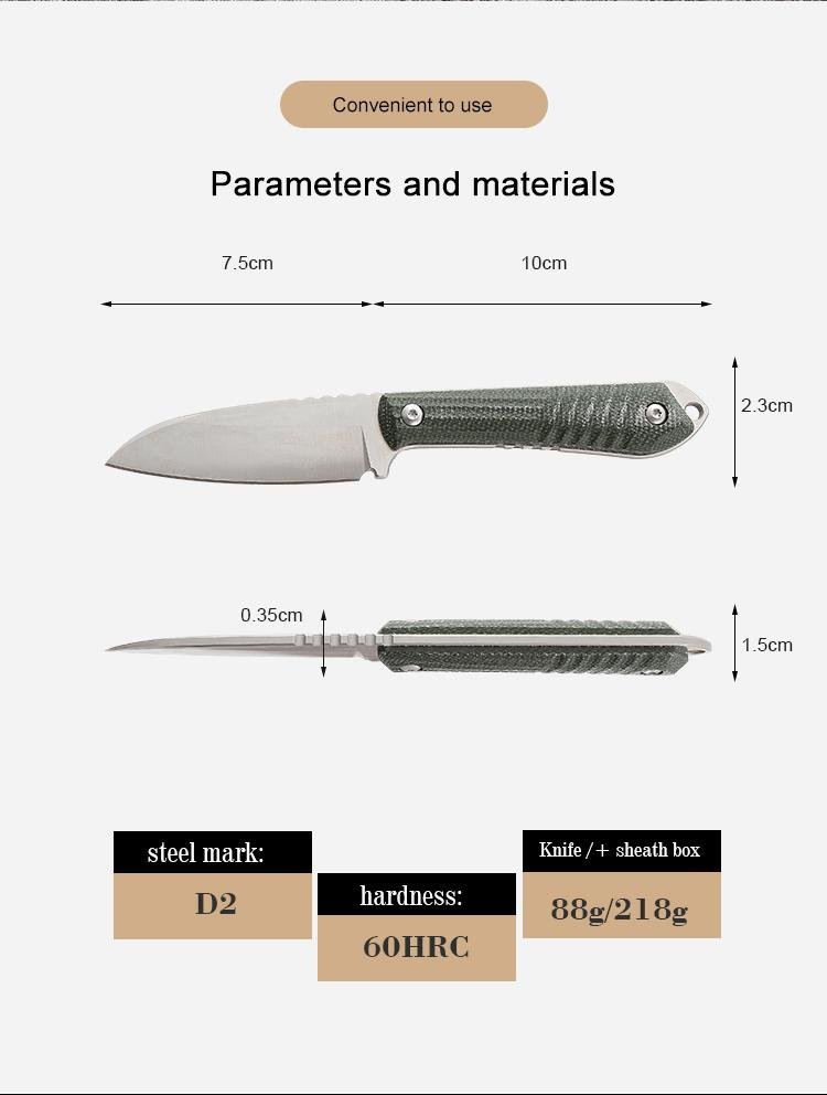 Popular Mitaka handle D2 blade Straight knife Outdoor pocket knife with K sheath 2