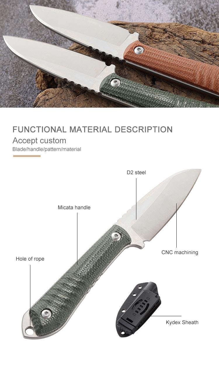 Popular Mitaka handle D2 blade Straight knife Outdoor pocket knife with K sheath 3