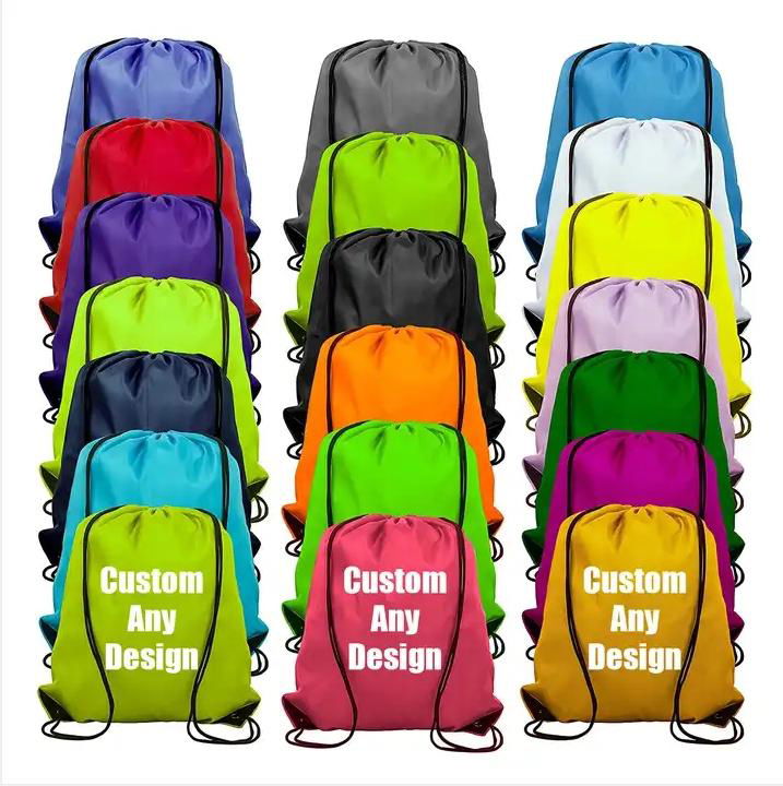 Custom Draw string Bag Logo Printing Waterproof Sports Polyester Nylon Drawstrin