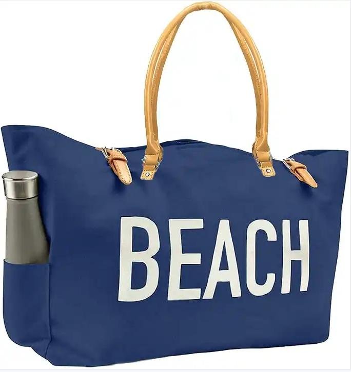 Custom beach bag for women water proof lining oversized tote bag canvas