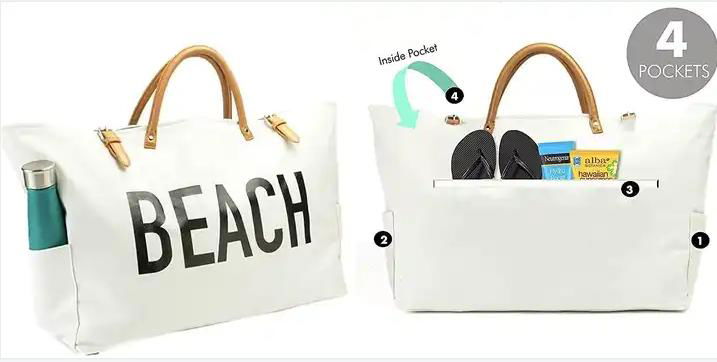 Custom beach bag for women water proof lining oversized tote bag canvas 4