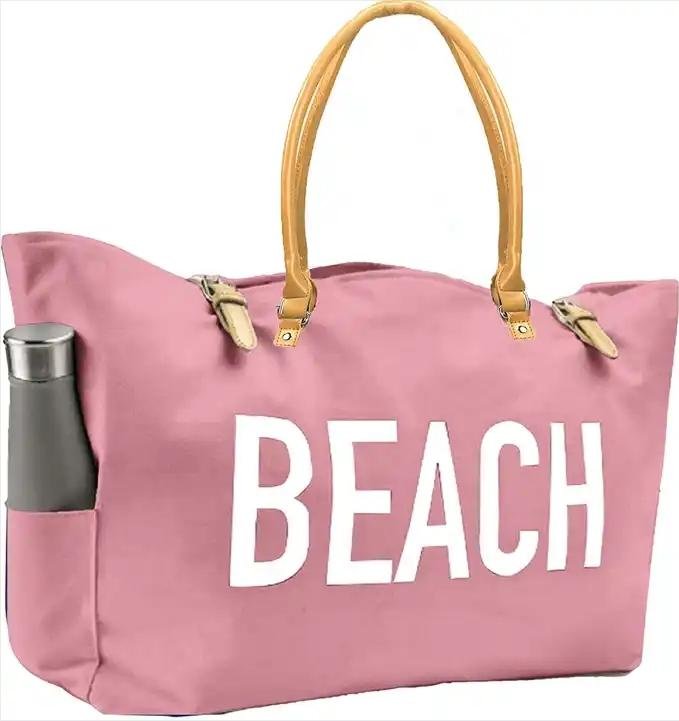 Custom beach bag for women water proof lining oversized tote bag canvas 5