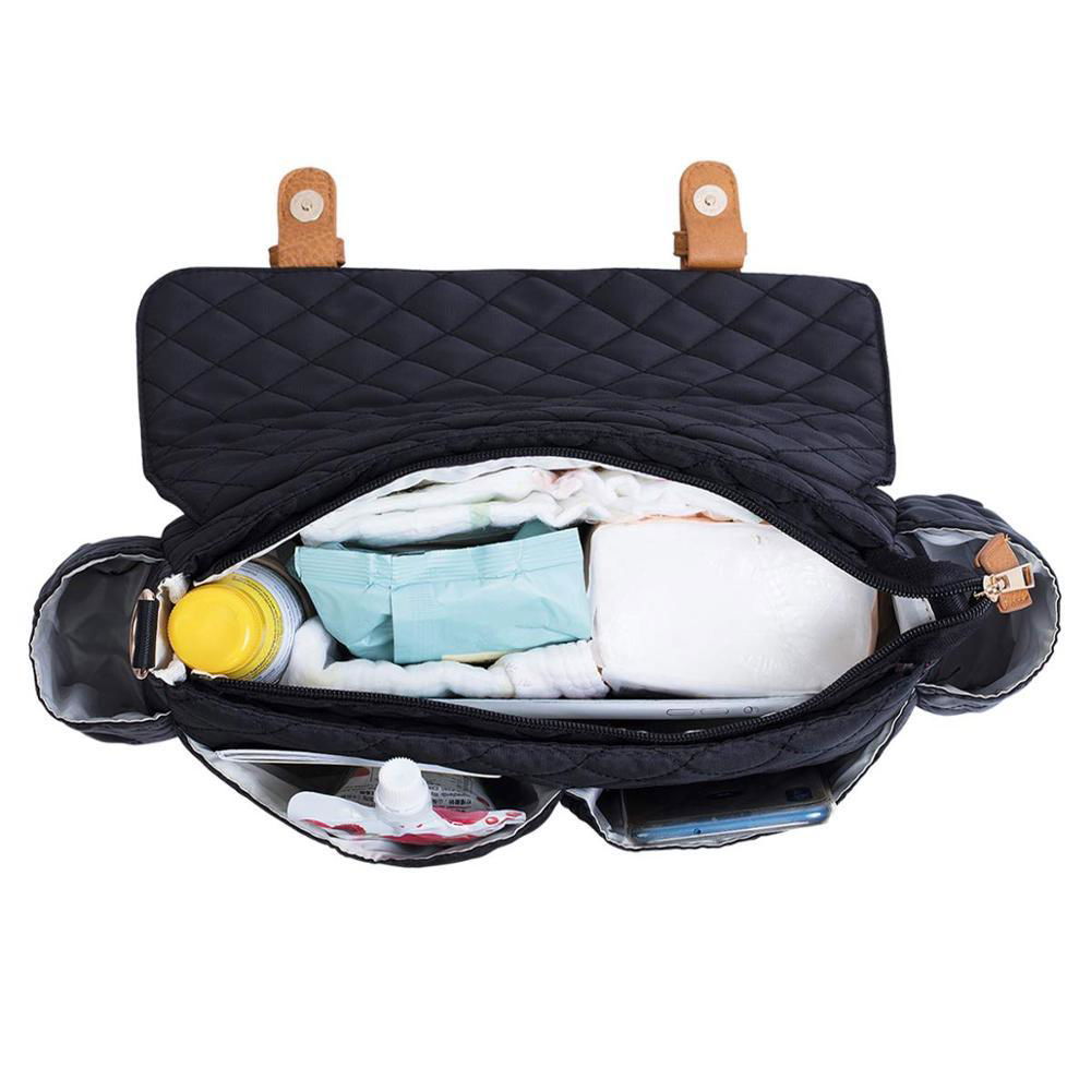 Black Baby Hanging Stroller Organizer Custom Travel Stroller Diaper Bag with Cup 3