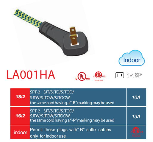 UL/CUL ETL/CETL NEMA1-15P/1-15R 美规电源线,延长线