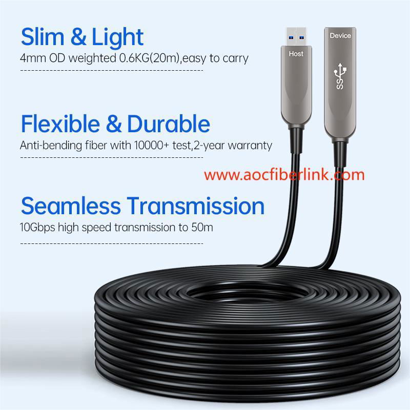 Fiber Optic USB 3.1 AOC-Active Optical Cable,Gen-2,10Gbps,AM to AF,100m 3