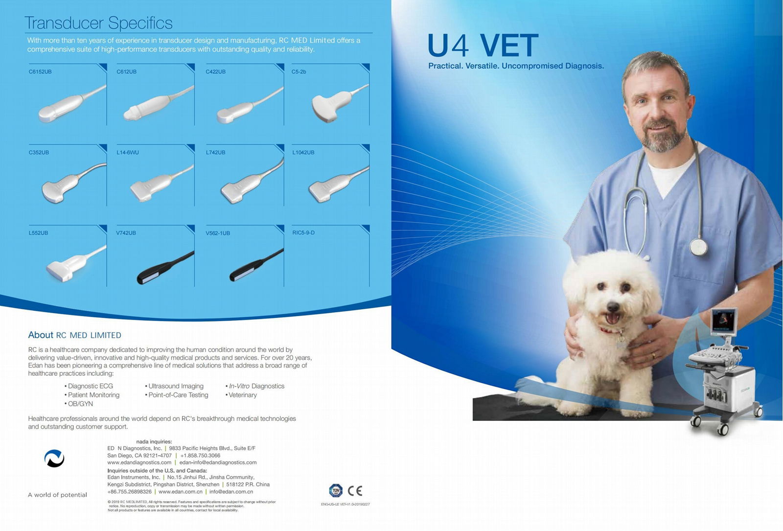 Ultrasound probe,transducer L14-6WU for U4 Vet 2