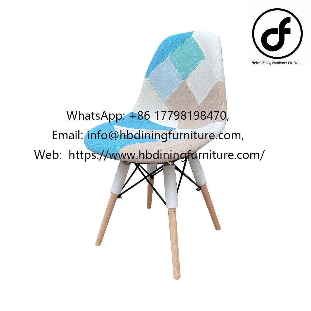 Spliced fabric wooden leg dining chair