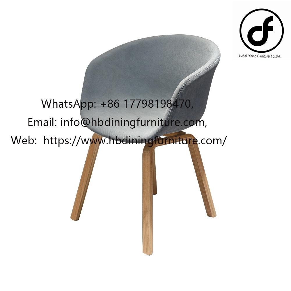 Fabric wood leg back armrest dining chair