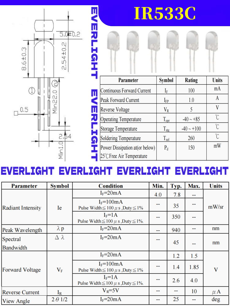 everlightInfrared emission tube IR533C 3