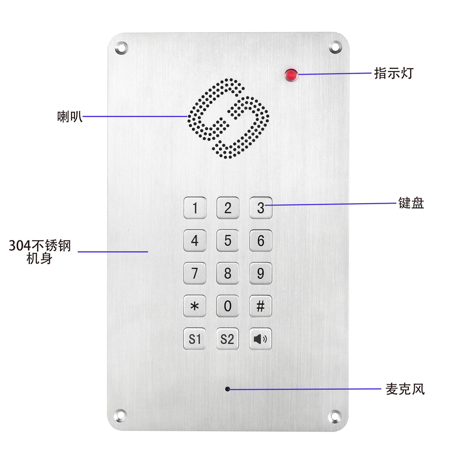 不鏽鋼機身免提抗噪 模擬潔淨室對講電話 2