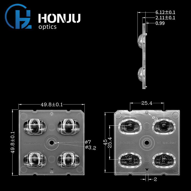 HZ-4 in 1-led street light lens T2/T3/T4/T5 degree 5050 optical lens 5