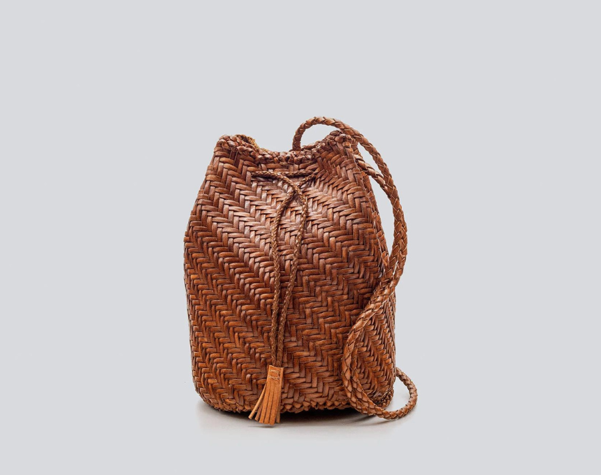 Stysion Pompom Double Jump Leather Woven Bag - Handcrafted Shoulder Pouch