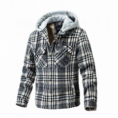 Men's jacket plaid woolen thickened hooded jacket, European and American fashion