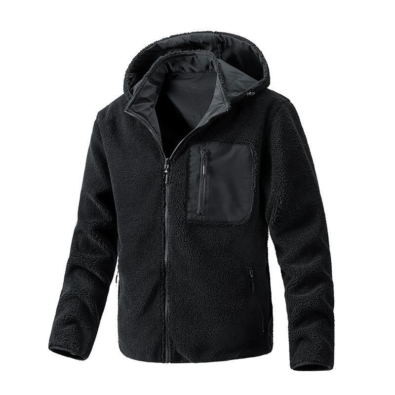 Men's jacket, solid color, detachable hat, double-sided wearing of fleece jacket