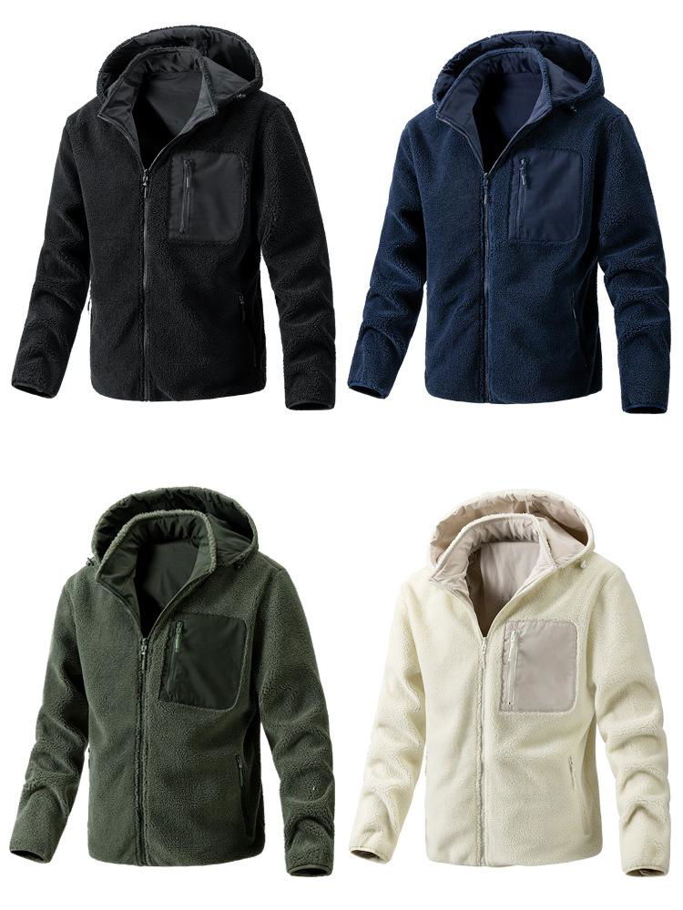 Men's jacket, solid color, detachable hat, double-sided wearing of fleece jacket 4