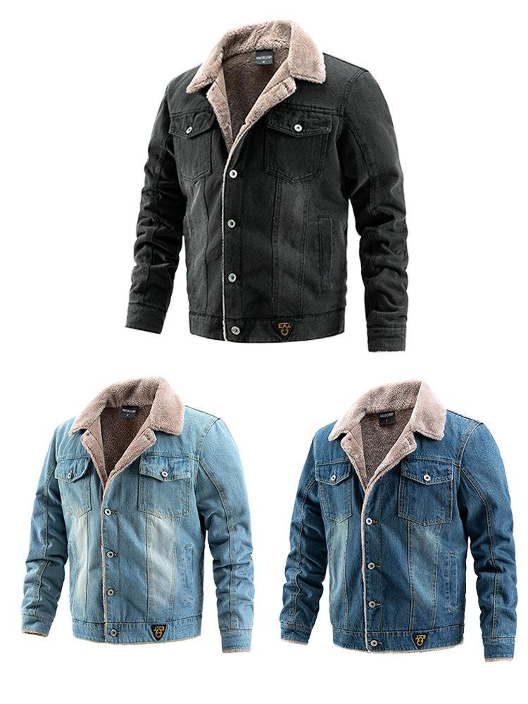 Men's denim jacket with collar, washed cotton, fashionable men's jacket 2