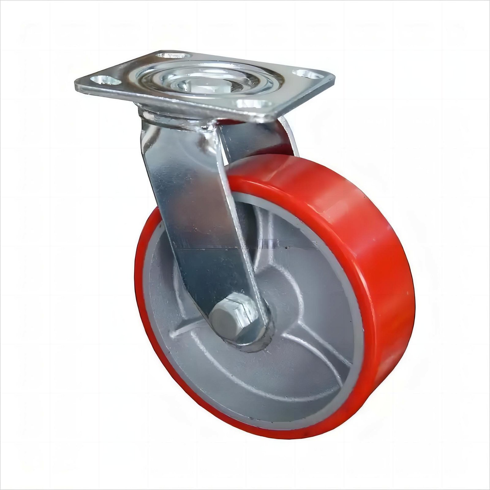 6 "iron core red PU trolley casters 3