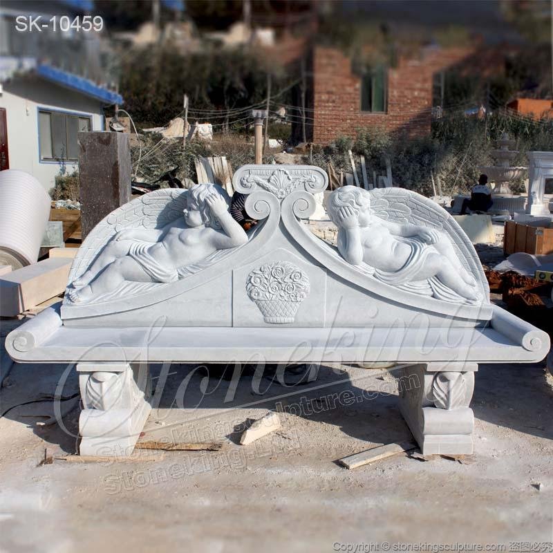 Outdoor Garden White Marble Bench Seat with Cherubs Manufacturer