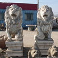 Hand Carved Pair of White Marble Lion Statues for Outdoor Garden and Home Decor 1