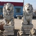 Hand Carved Pair of White Marble Lion Statues for Outdoor Garden and Home Decor