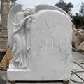 White Marble Headstone with Standing Angel Statue for Cemetery and Gravesite