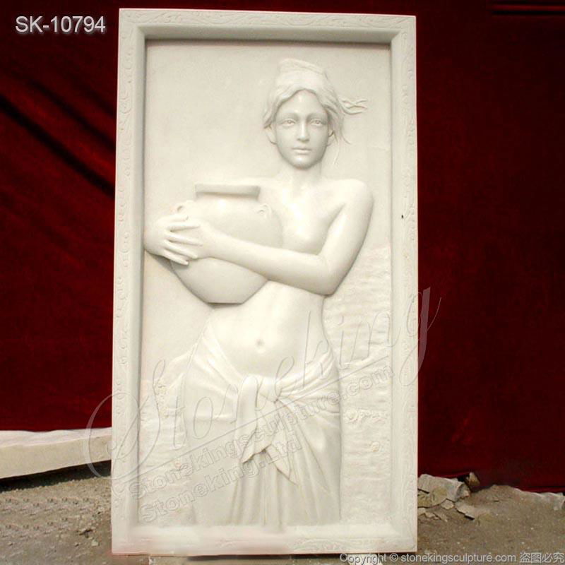 White Marble Bas Relief Woman Sculpture for Home and Wall Decor