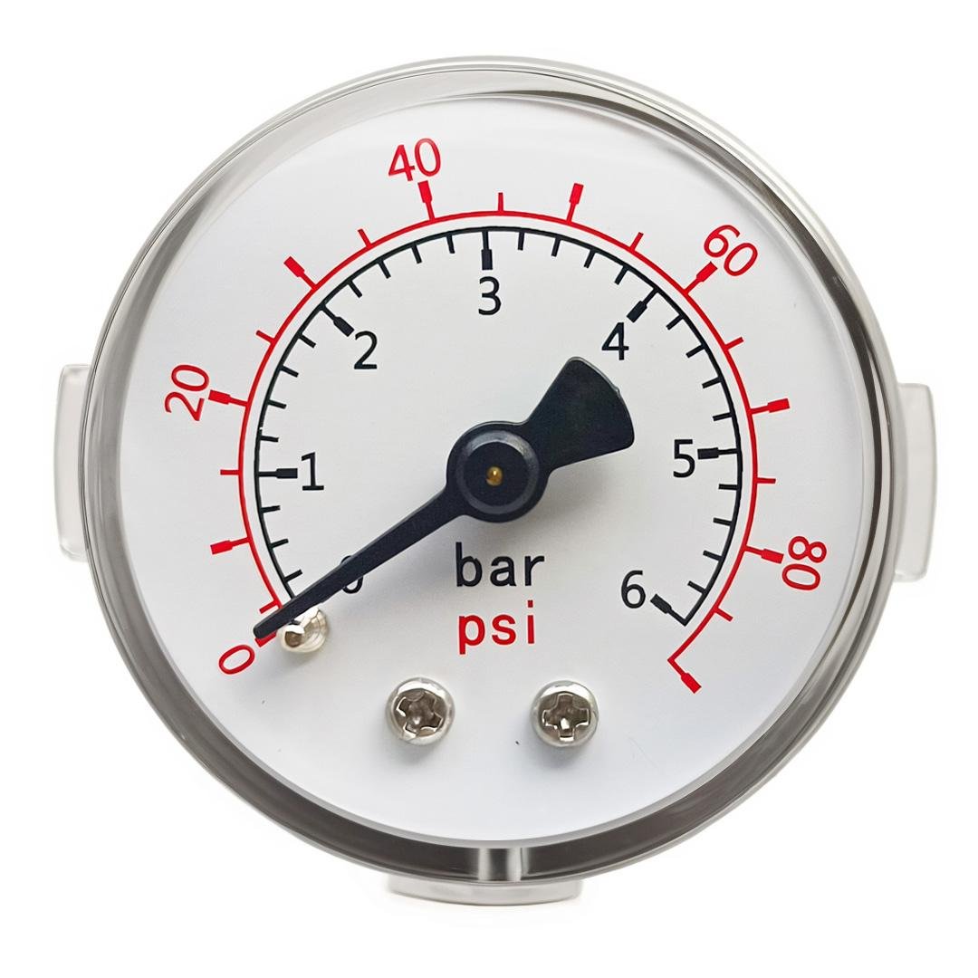 Car Pressure Gauge 1-3/5" Dial Back Mount,0-80 Psi 6 Bar, Dual Scale Measurement
