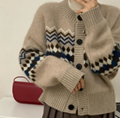 Autumn new knitted cardigan women's short jacket jacquard sweater loose wear rou