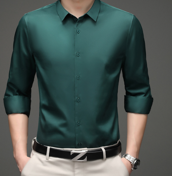 Solid color shirt men's non-iron, stretch breathable, business casual, Korean sl 3