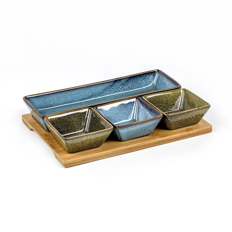 4pcs ceramic bowls with bamboo tray  1