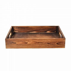 Wholesale Wooden Trays Heavy Carbonized Pine Wood Serving Tray