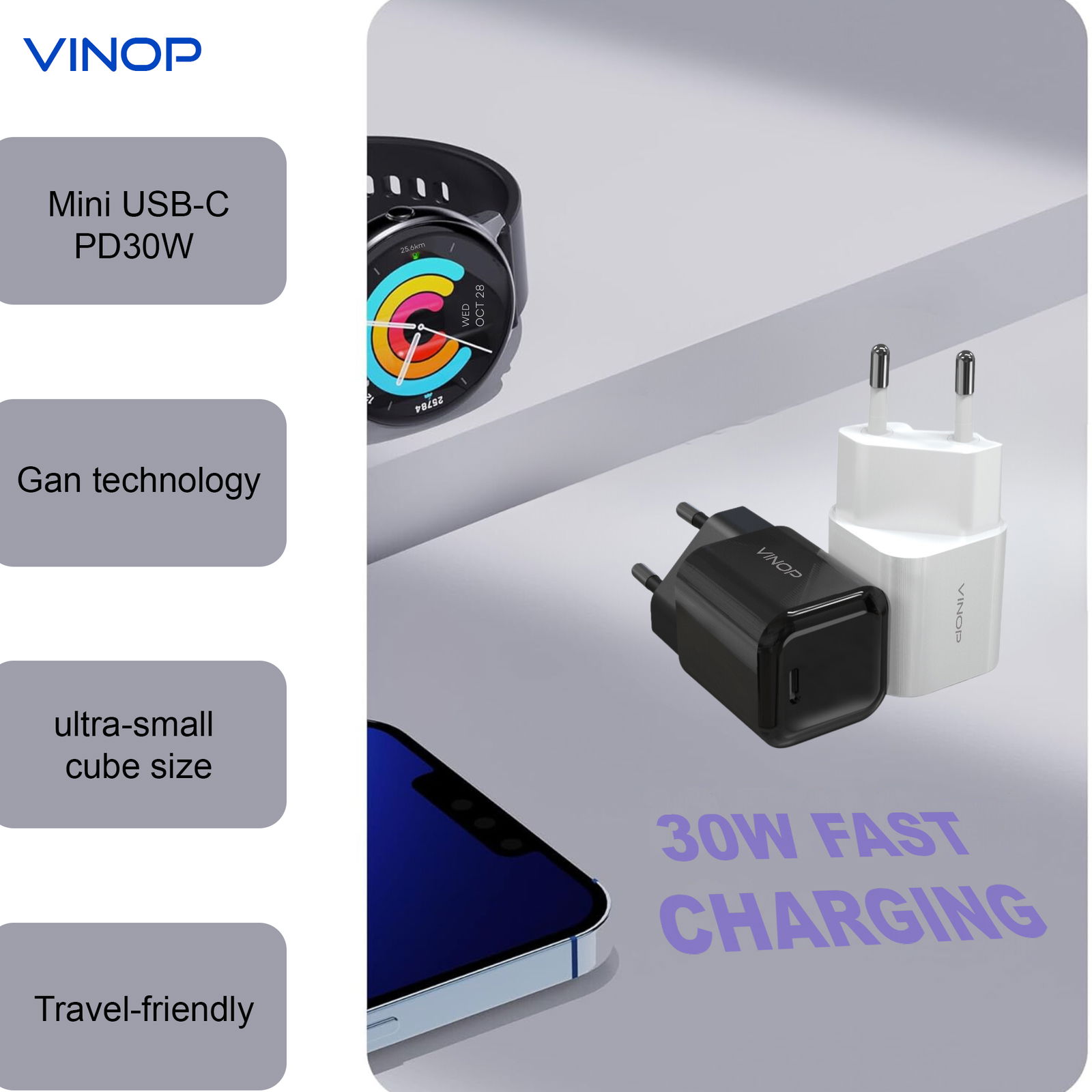 VINOP PD 30W USB-C GaN Mini Fast Charger 2