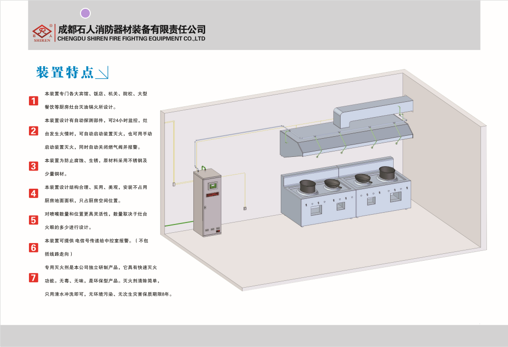 石人厨房设备灭火装置灶台灭火商用厨房灭火消防设备 5