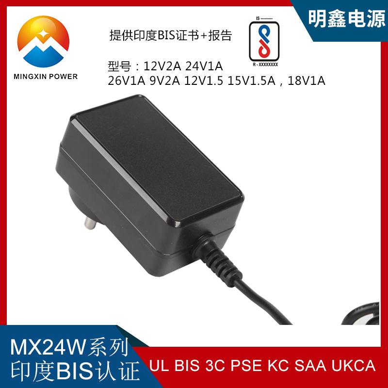 12V2A印度规电源适配器过BIS认证 12V2A印度规充电器2脚