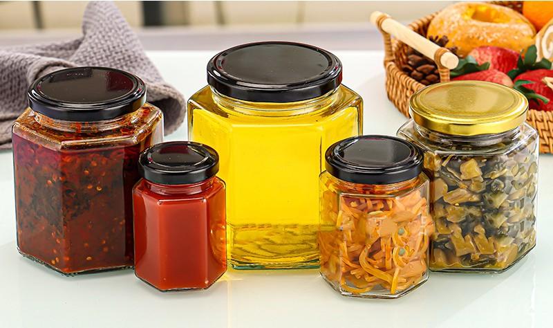 Hexagonal Honey Jam Storage Food Glass Jars with Lid 2