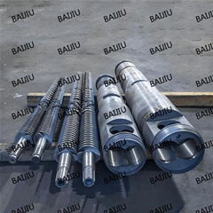 Bimetallic conical twin screw barrel for recycling granulation